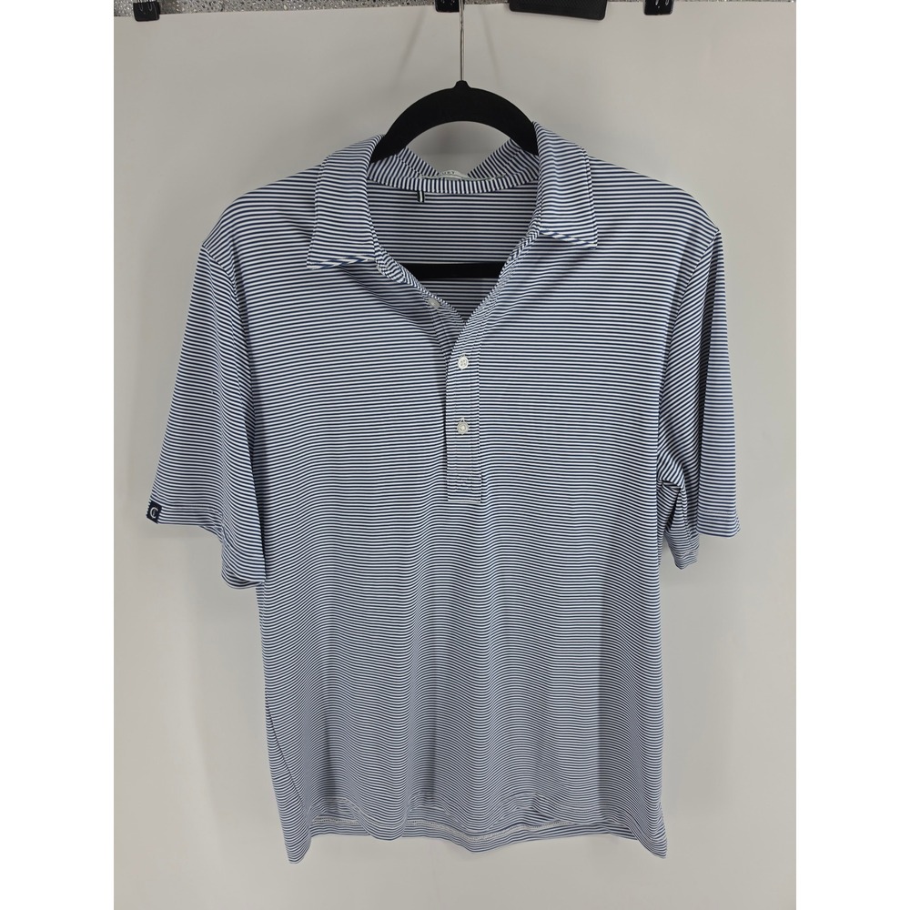 Criquet Mens Navy White Striped Short Sleeve Polo Shirt Size Medium